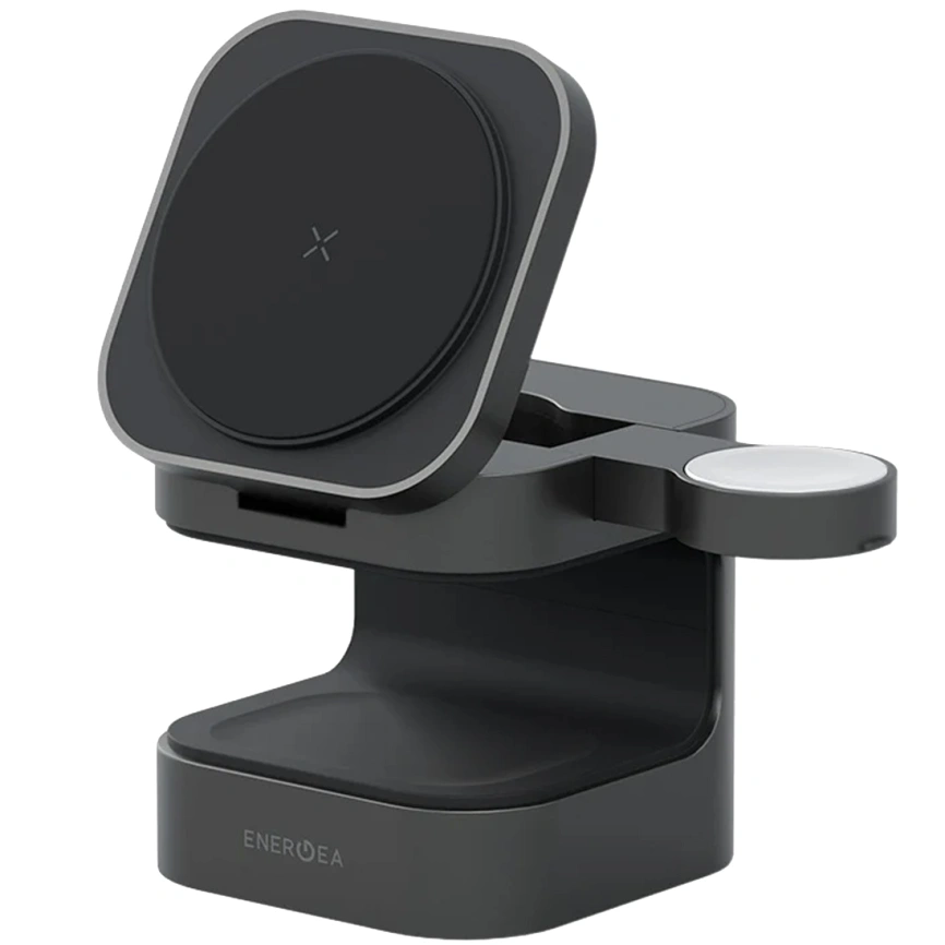 Беспроводное зарядное устройство EnergEA MagCube Qi2 Certified 3-in-1 Wireless Charger Space Grey фото 1